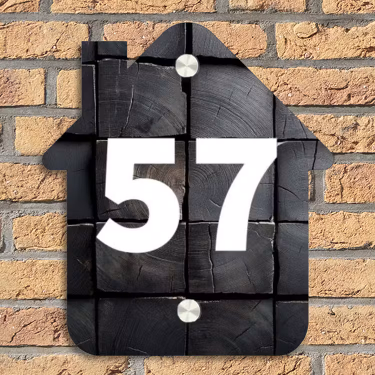 Zwarte houtblokken - Traditioneel Naambord Huisje klein -sfeer5
