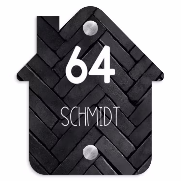 Zwarte stenen - Modern Naambord Huisje klein -3d