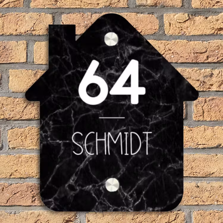 Zwarte marmer - Modern Naambord Huisje klein -sfeer5