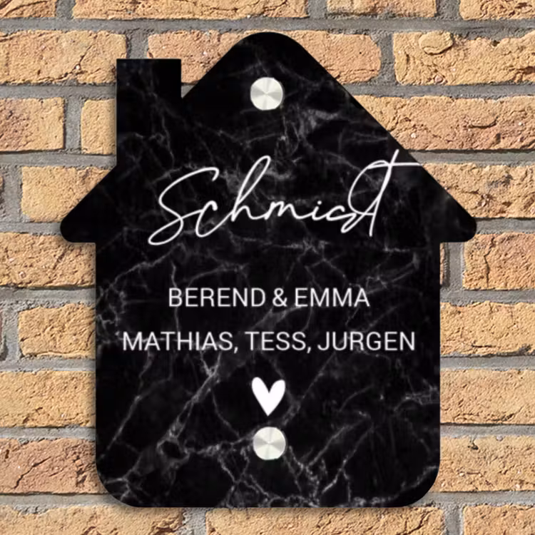 Zwarte marmer - Sierlijk Naambord Huisje klein -sfeer5