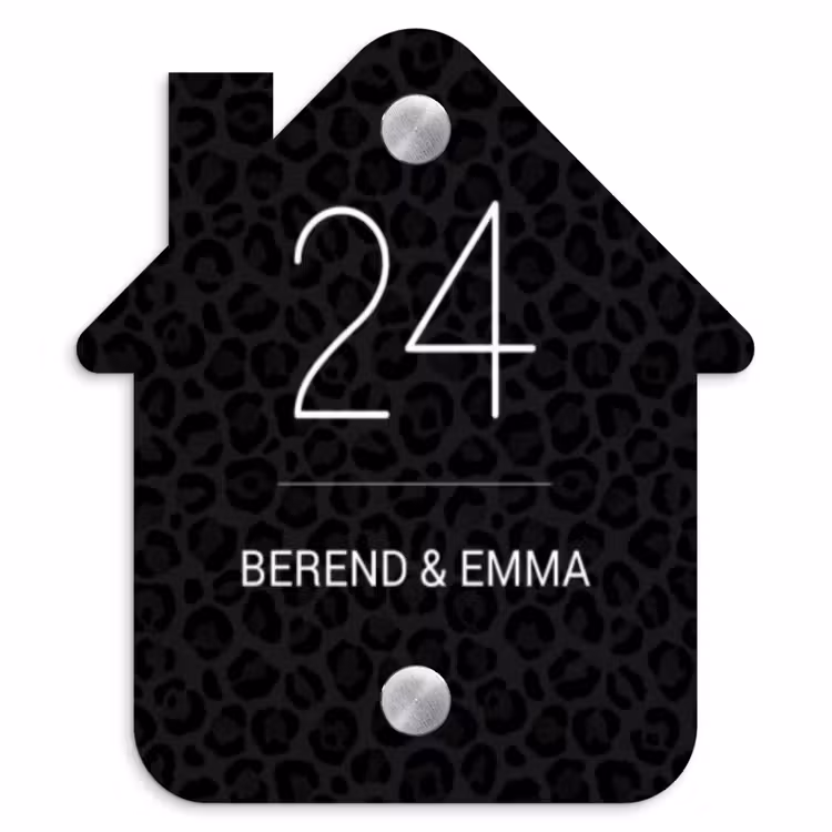 Zwart panterprint - Klassiek Naambord Huisje klein -3d