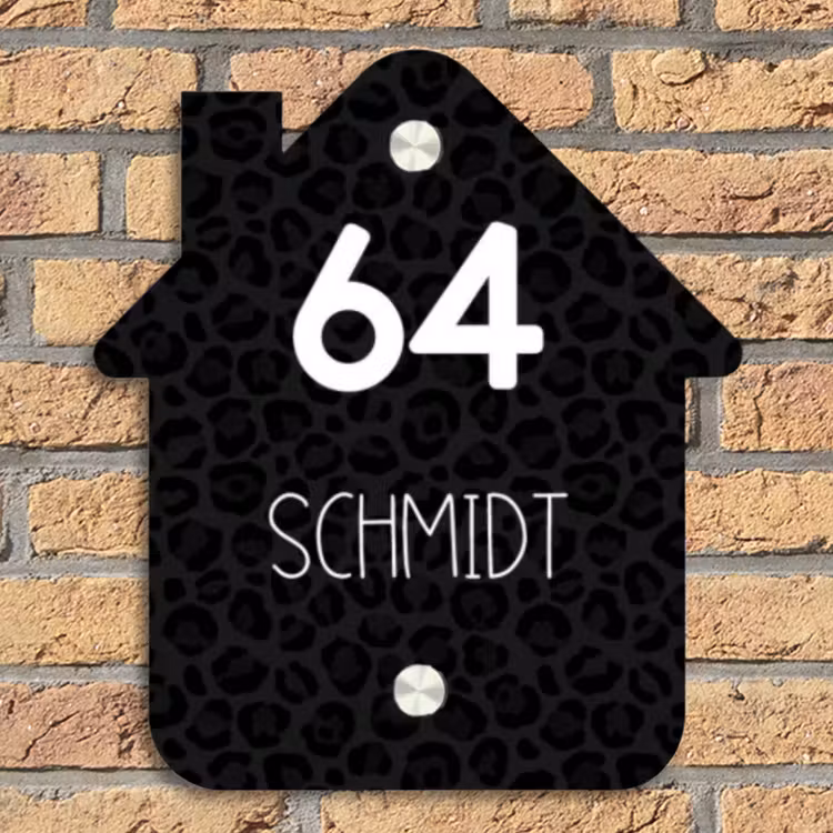 Zwart panterprint - Modern Naambord Huisje klein -sfeer5