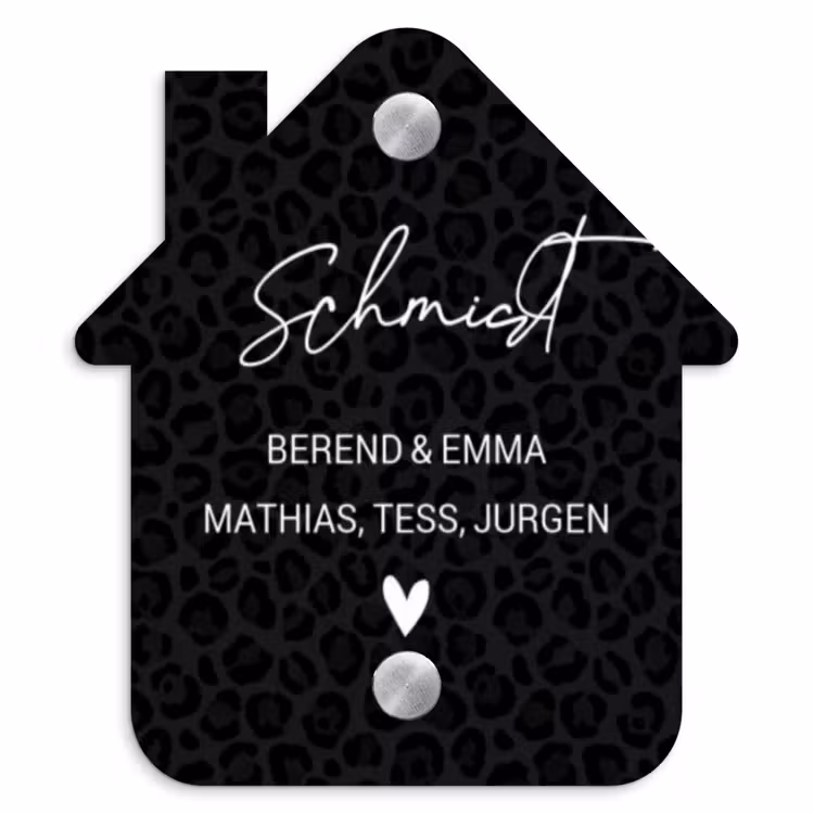 Zwart panterprint - Sierlijk Naambord Huisje klein -3d