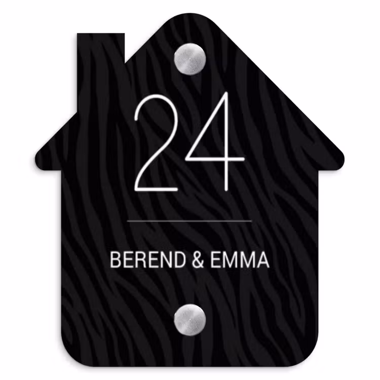 Zwart zebraprint - Klassiek Naambord Huisje klein -3d