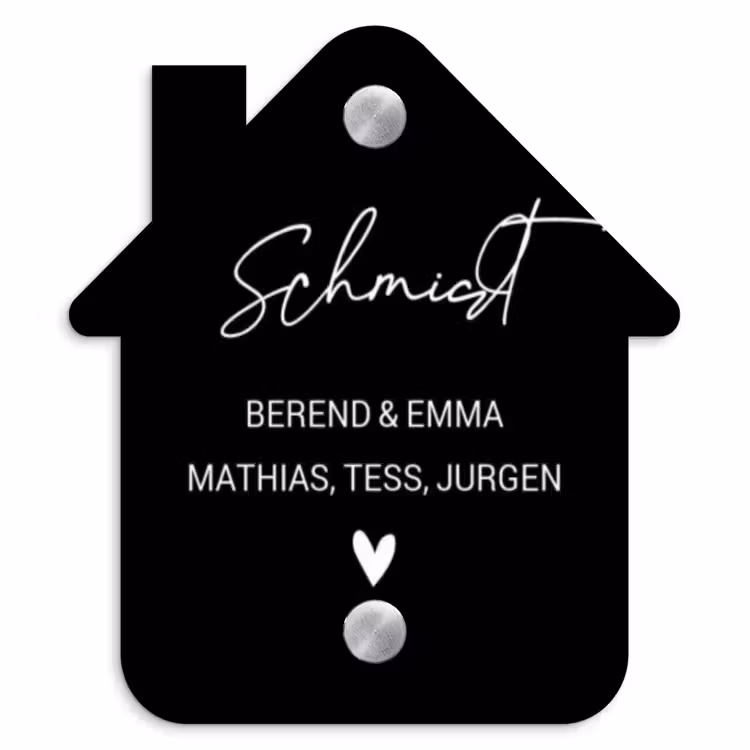 Zwart vlak - Sierlijk Naambord Huisje klein -3d