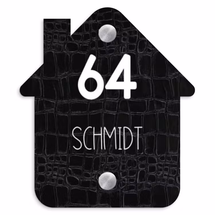Zwart krokodillenleertextuur - Modern Naambord Huisje klein -3d