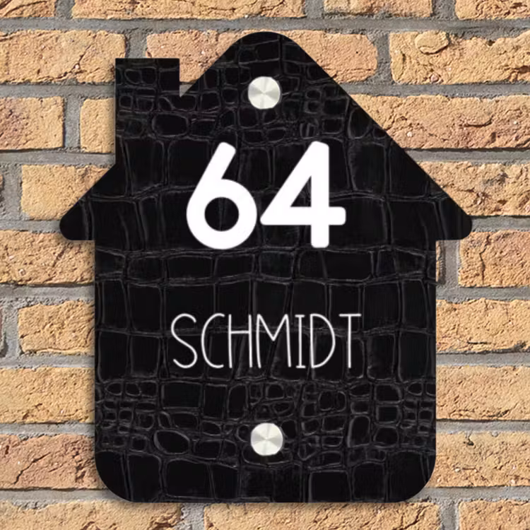 Zwart krokodillenleertextuur - Modern Naambord Huisje klein -sfeer5