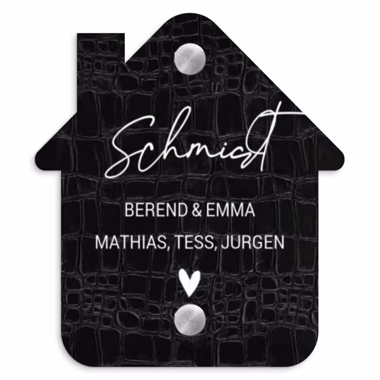 Zwart krokodillenleertextuur - Sierlijk Naambord Huisje klein -3d