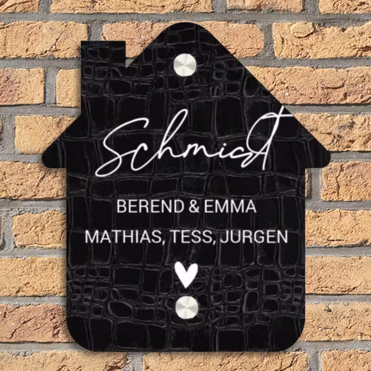 Zwart krokodillenleertextuur - Sierlijk Naambord Huisje klein -sfeer5