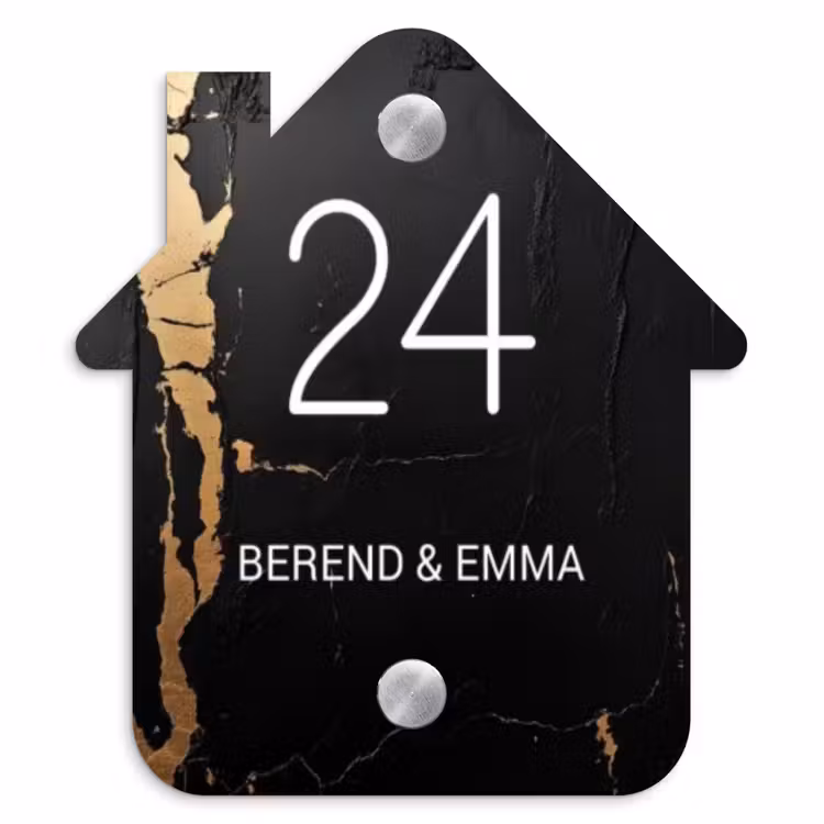 Zwart goud structuur - Klassiek Naambord Huisje klein -3d