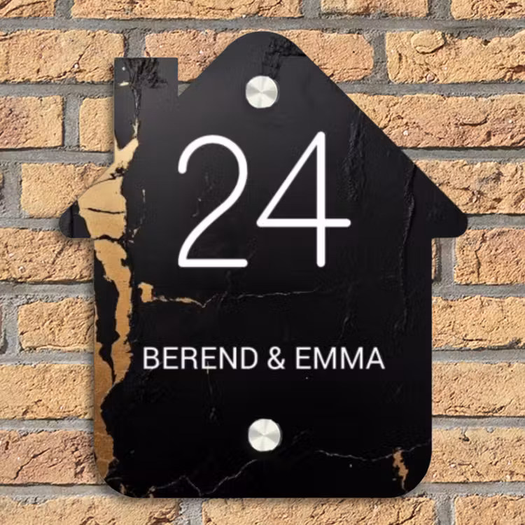 Zwart goud structuur - Klassiek Naambord Huisje klein -sfeer5