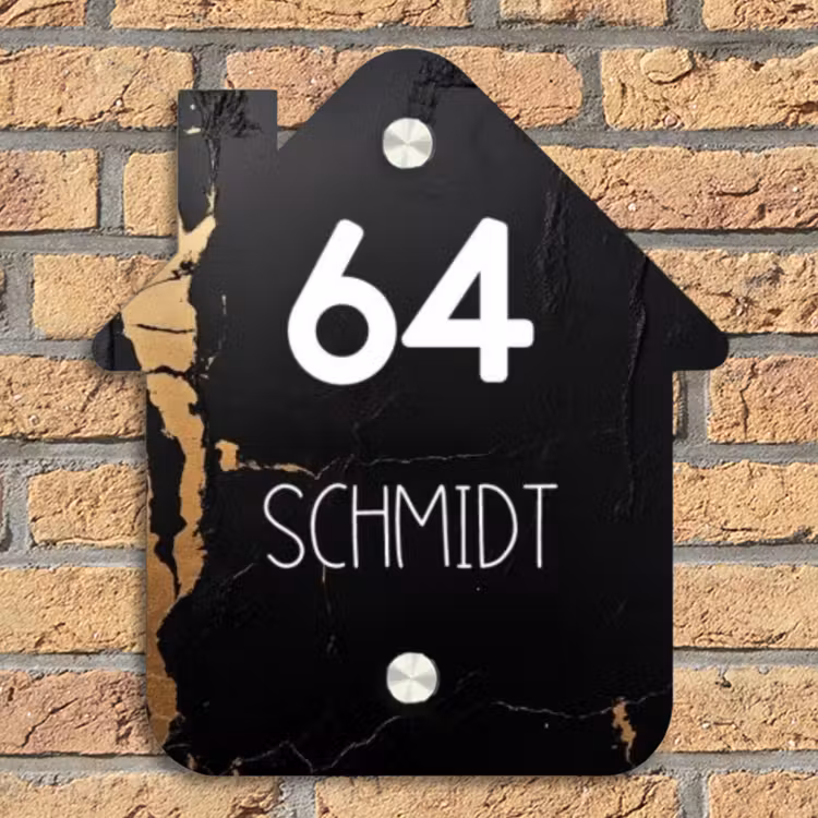 Zwart goud structuur - Modern Naambord Huisje klein -sfeer5