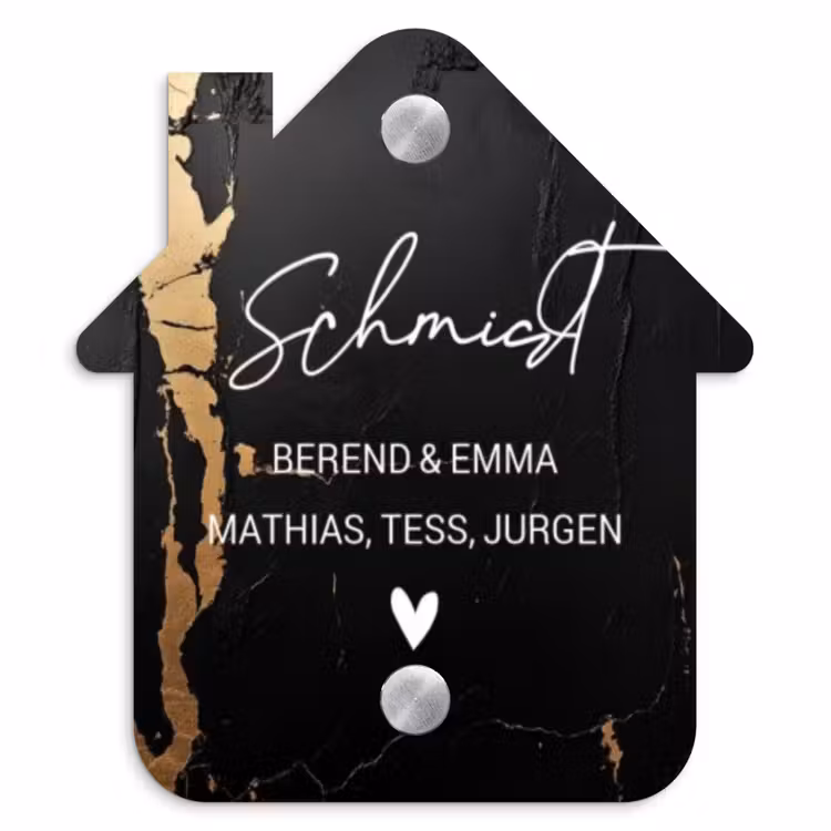Zwart goud structuur - Sierlijk Naambord Huisje klein -3d