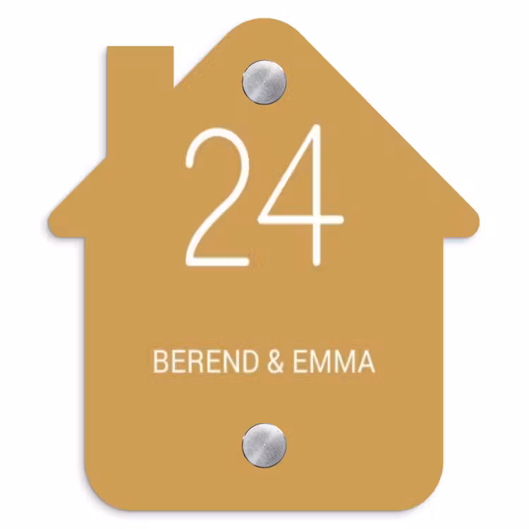 Mosterdgeel - Klassiek Naambord Huisje klein -3d