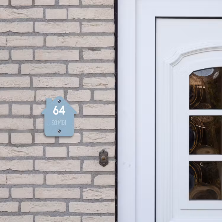 Effen - Lichtblauw - Modern Naambord Huisje klein -sfeer1