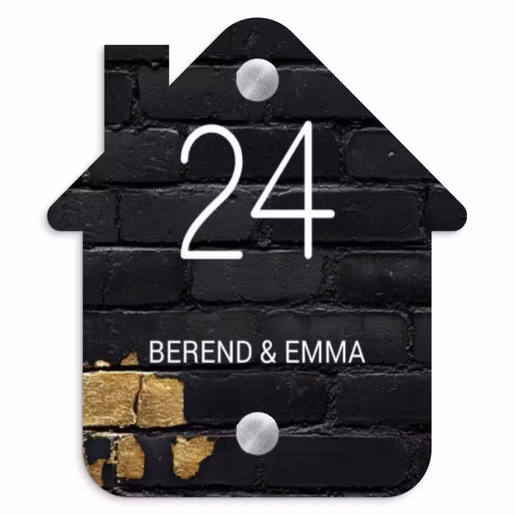Stenen goud zwart - Klassiek Naambord Huisje klein -3d