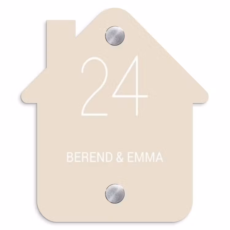 Effen - Beige - Klassiek Naambord Huisje klein -3d