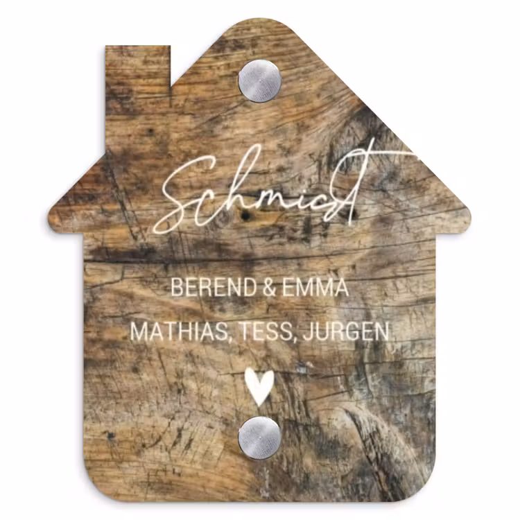 Verweerd hout - Sierlijk Naambord Huisje klein -3d
