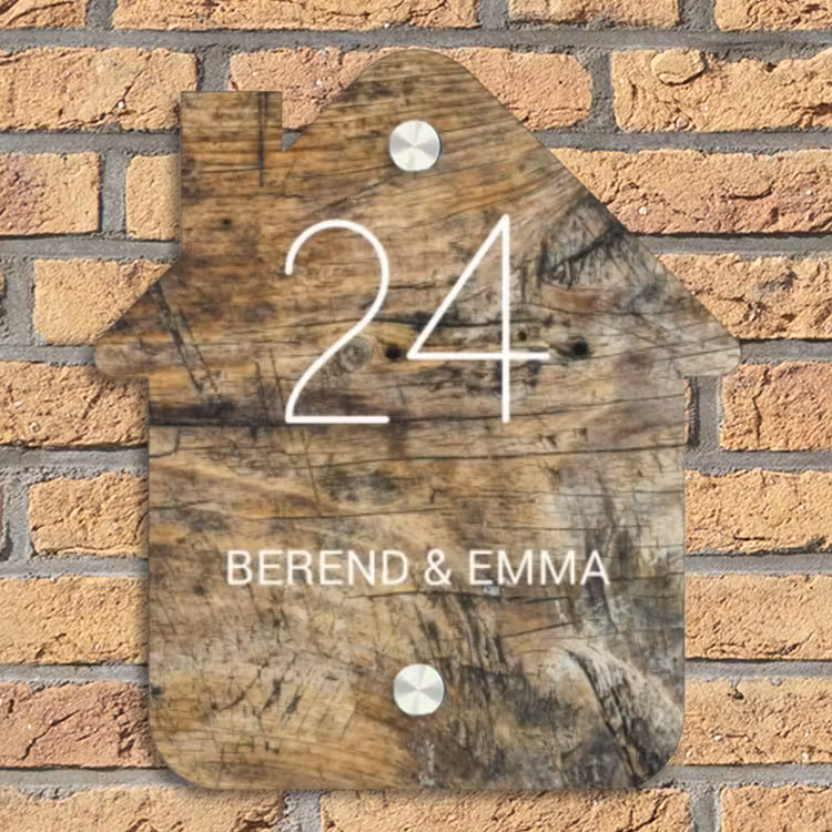 Verweerd hout - Klassiek Naambord Huisje klein -sfeer5