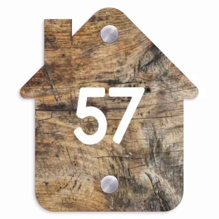 Verweerd hout - Traditioneel Naambord Huisje klein -3d