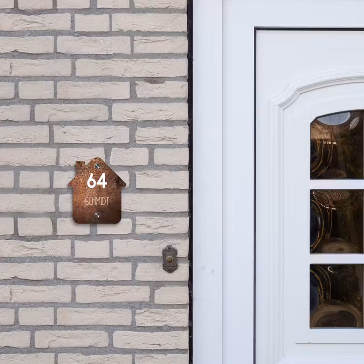 Verweerd metaal - Modern Naambord Huisje klein -sfeer1