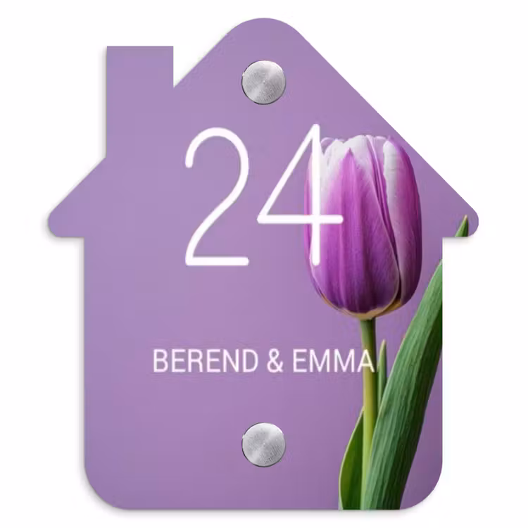 Paarse tulp - Klassiek Naambord Huisje klein -3d