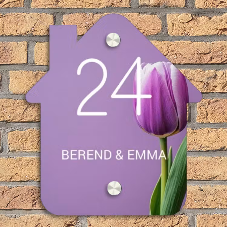 Paarse tulp - Klassiek Naambord Huisje klein -sfeer5