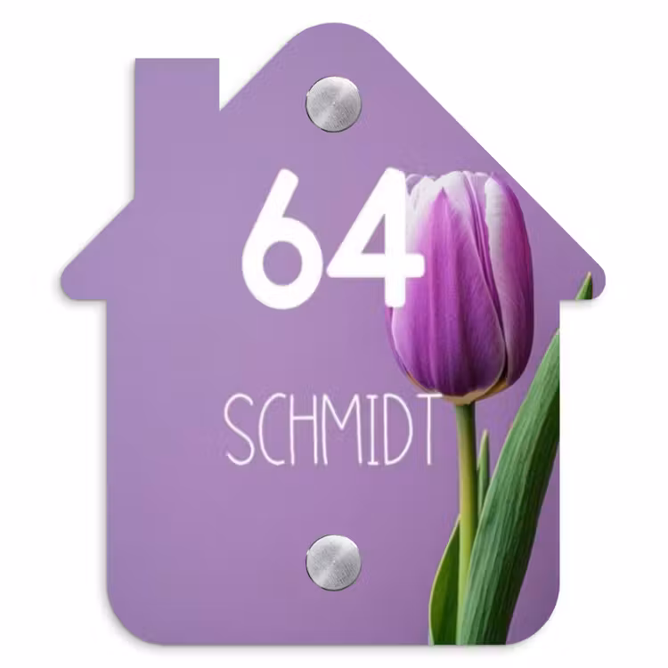 Paarse tulp - Modern Naambord Huisje klein -3d