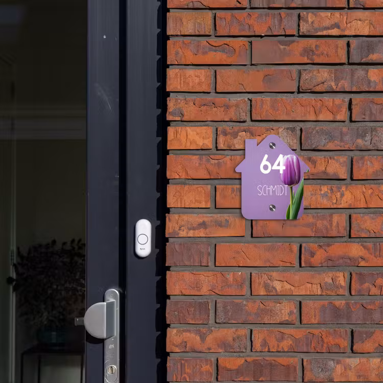 Paarse tulp - Modern Naambord Huisje klein -sfeer2