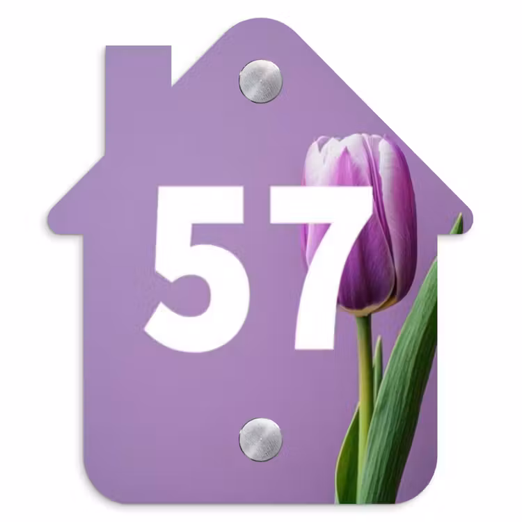 Paarse tulp - Traditioneel Naambord Huisje klein -3d