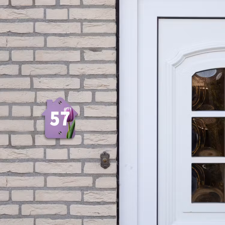 Paarse tulp - Traditioneel Naambord Huisje klein -sfeer1