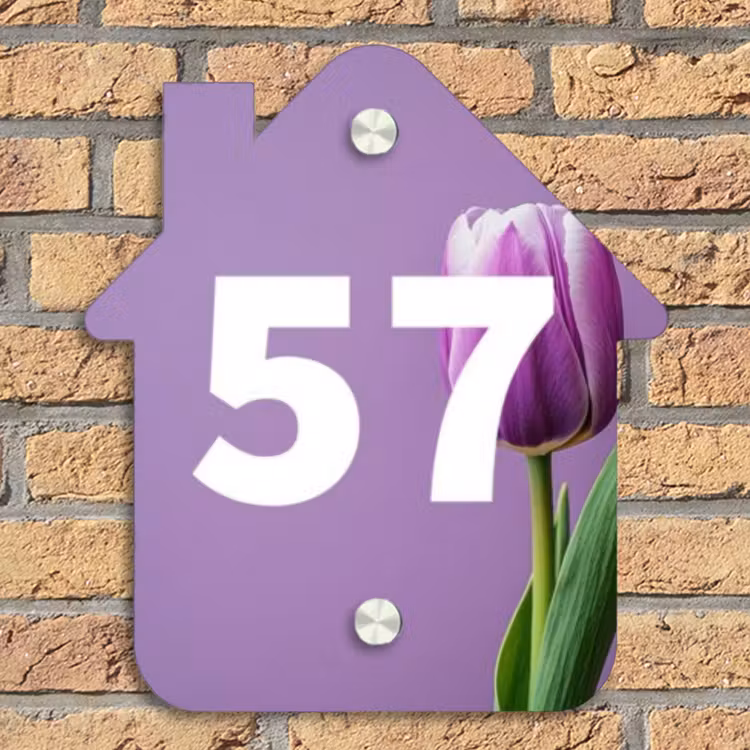 Paarse tulp - Traditioneel Naambord Huisje klein -sfeer5