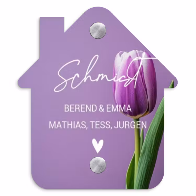 Paarse tulp - Sierlijk Naambord Huisje klein -3d