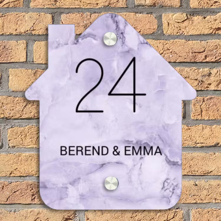 Paars marmer - Klassiek Naambord Huisje klein -sfeer5