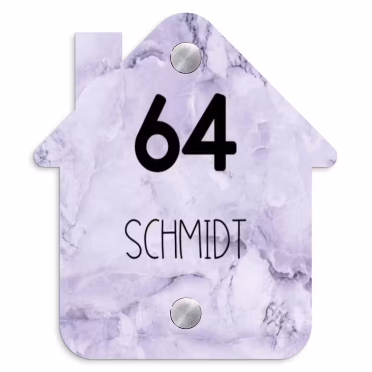 Paars marmer - Modern Naambord Huisje klein -3d