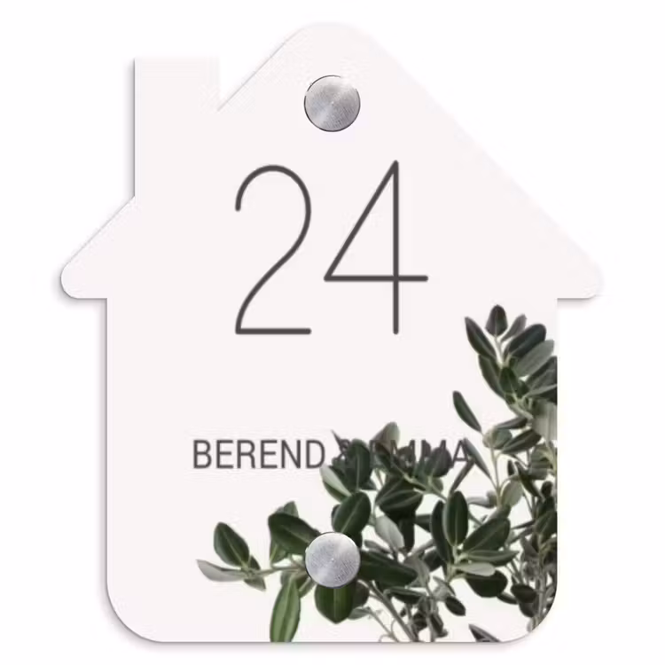 Wit met bladeren - Klassiek Naambord Huisje klein -3d