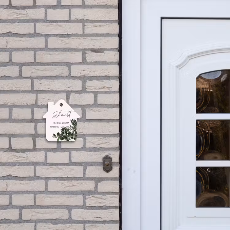 Wit met bladeren - Sierlijk Naambord Huisje klein -sfeer1