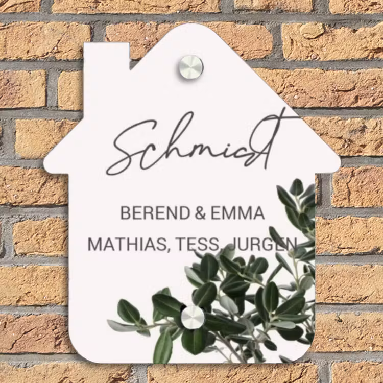 Wit met bladeren - Sierlijk Naambord Huisje klein -sfeer5
