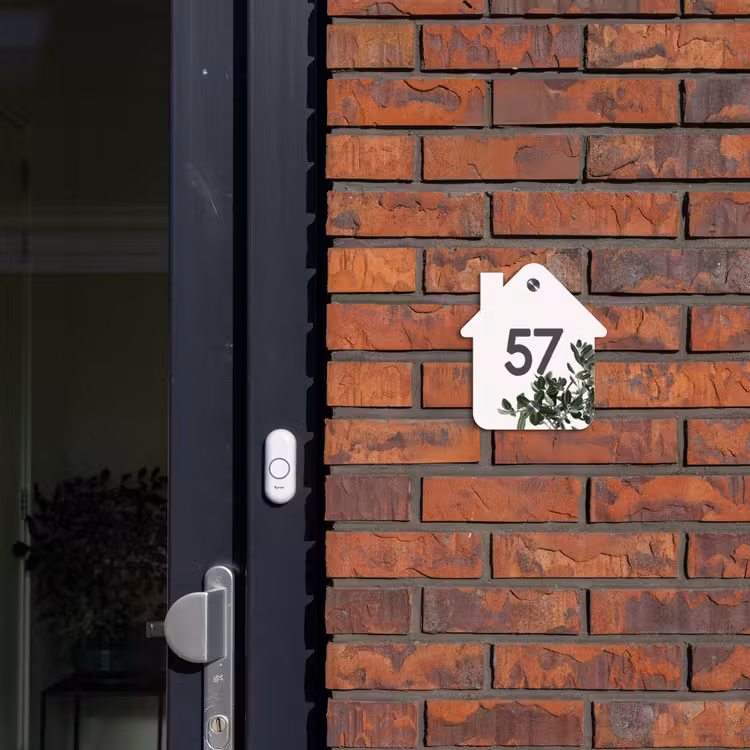 Wit met bladeren - Traditioneel Naambord Huisje klein -sfeer2