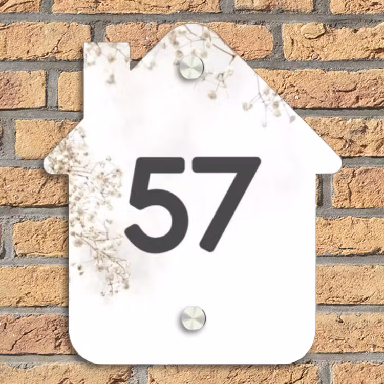 Wit met bloementakjes - Traditioneel Naambord Huisje klein -sfeer5