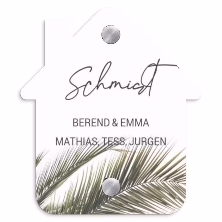 Wit met palmblad - Sierlijk Naambord Huisje klein -3d