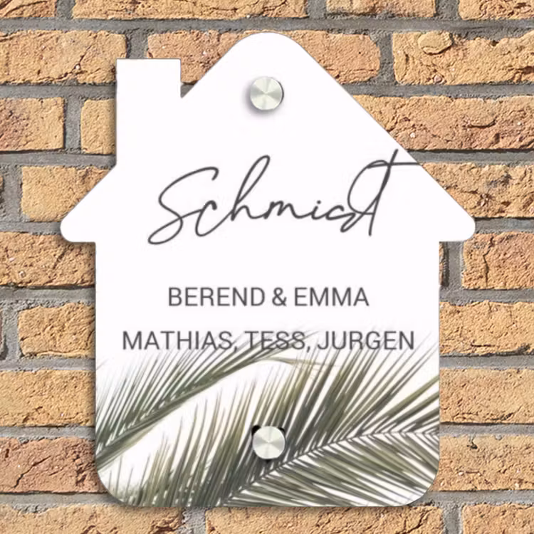 Wit met palmblad - Sierlijk Naambord Huisje klein -sfeer5
