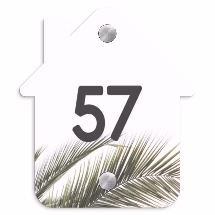 Wit met palmblad - Traditioneel Naambord Huisje klein -3d