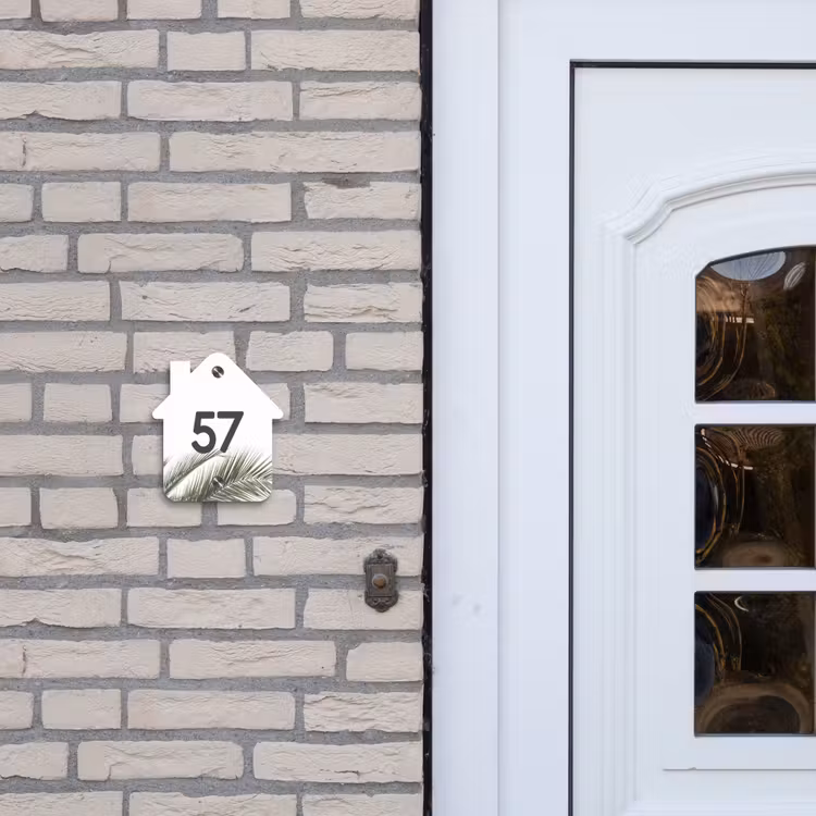 Wit met palmblad - Traditioneel Naambord Huisje klein -sfeer1