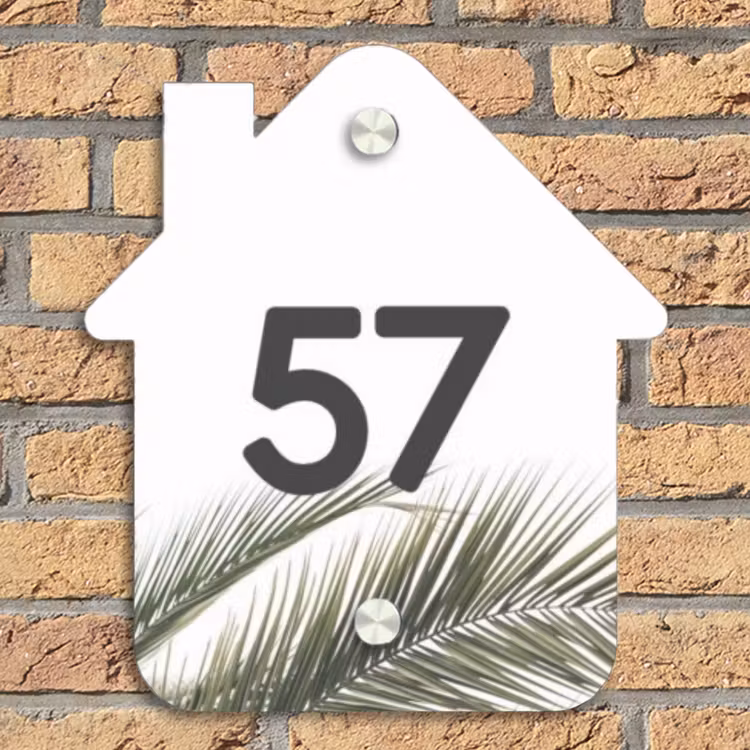 Wit met palmblad - Traditioneel Naambord Huisje klein -sfeer5