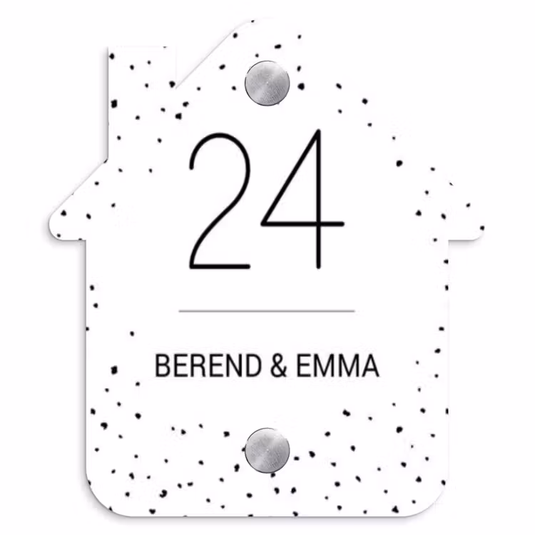 Wit met stippen - Klassiek Naambord Huisje klein -3d