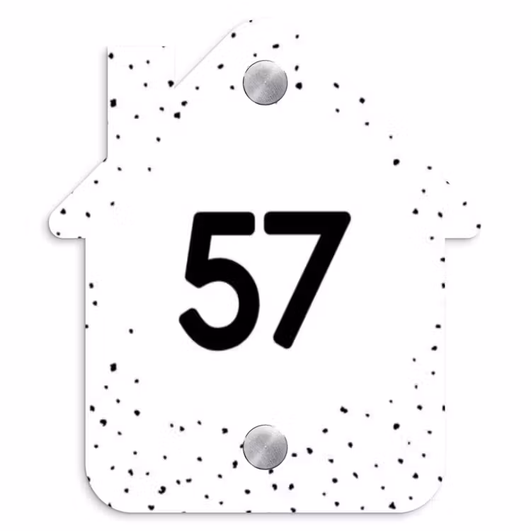 Wit met stippen - Traditioneel Naambord Huisje klein -3d