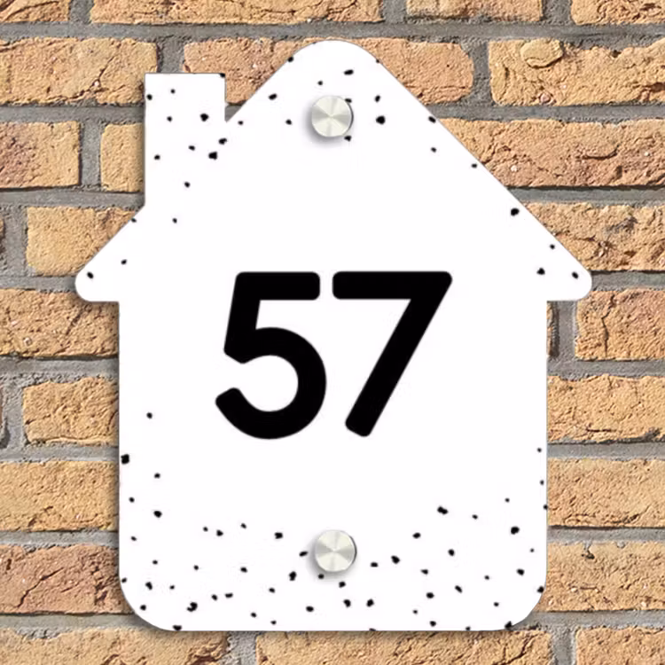 Wit met stippen - Traditioneel Naambord Huisje klein -sfeer5