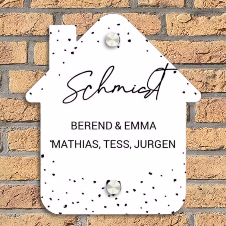 Wit met stippen - Sierlijk Naambord Huisje klein -sfeer5