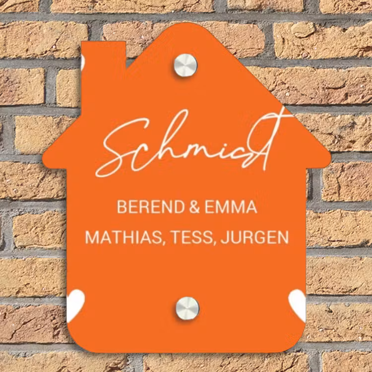 Weiße Herzchen in den Ecken - Elegant Naambord Huisje klein -sfeer5